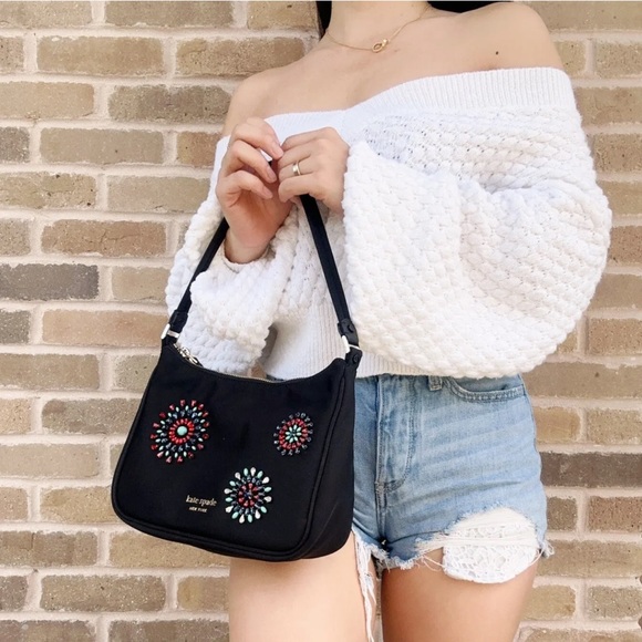Kate Spade Little Better Sam Firework Embellished Nylon Small Shoulder Bag Black - Picture 3 of 3